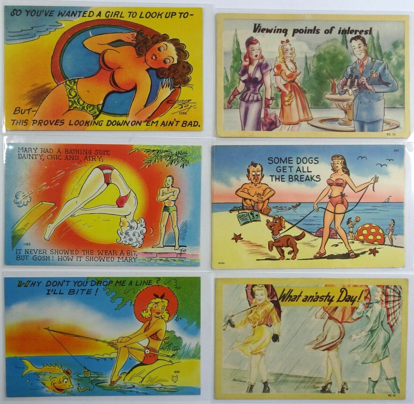 Vintage Postcard Lot Risqué Humor Bathing Suits Playing at the Beach in Sleeves