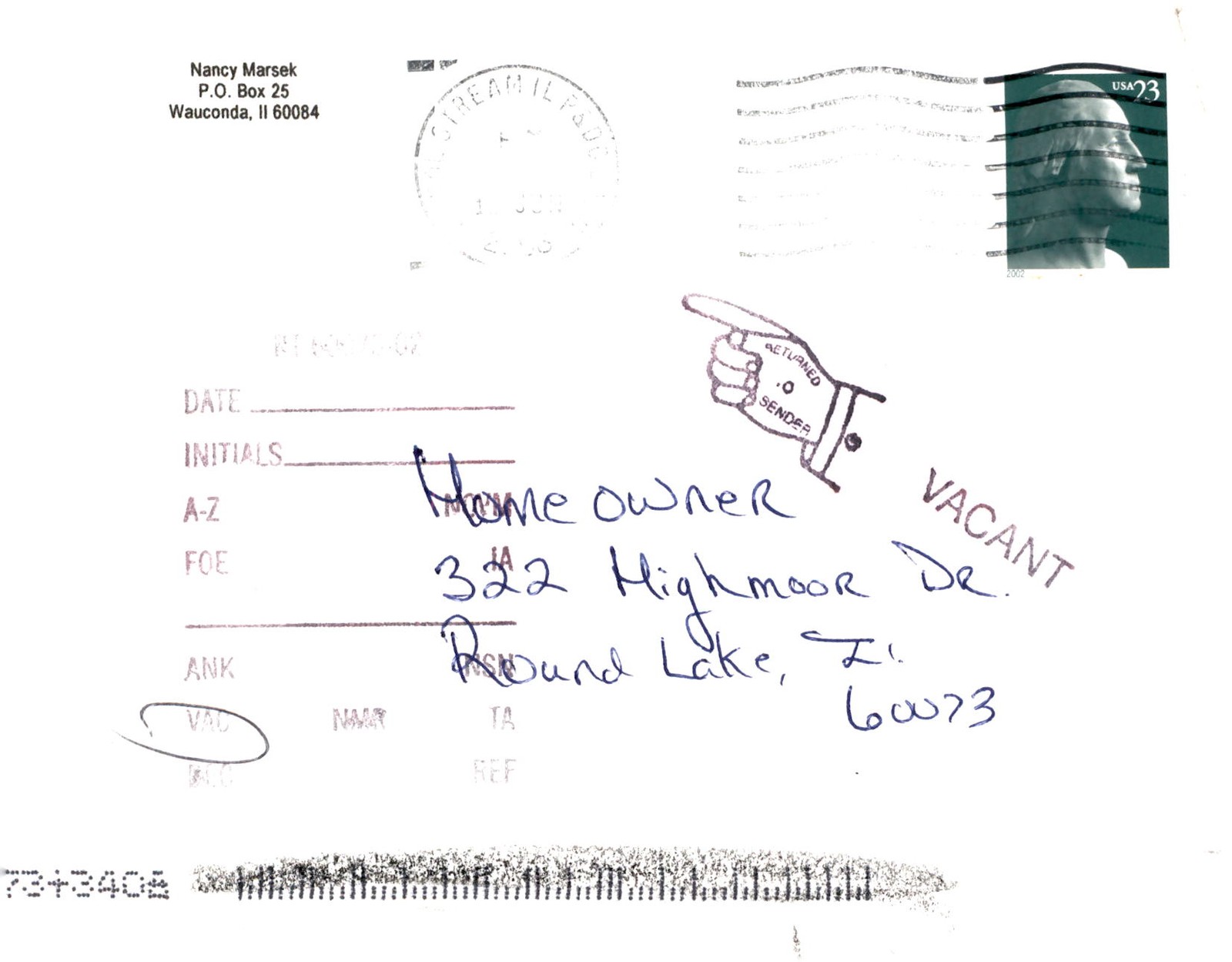 Nancy Marsek, Serious Home Buyer, 2002 Postcard