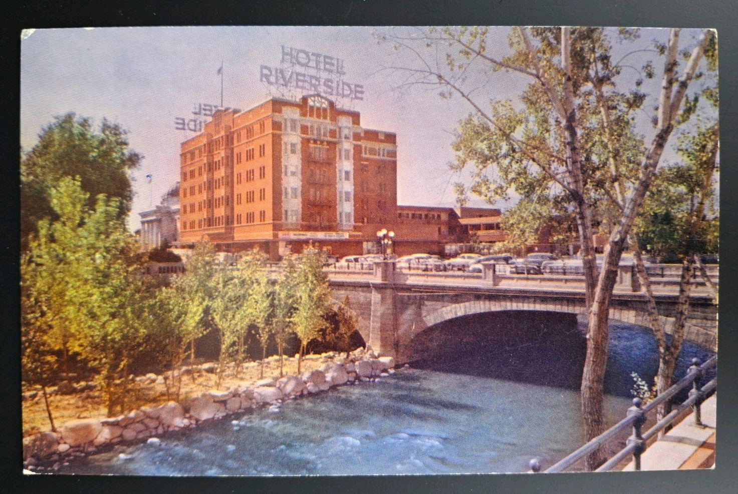 Hotel Riverside and Truckee River Reno Nevada c 1950s Unposted, Good Condition