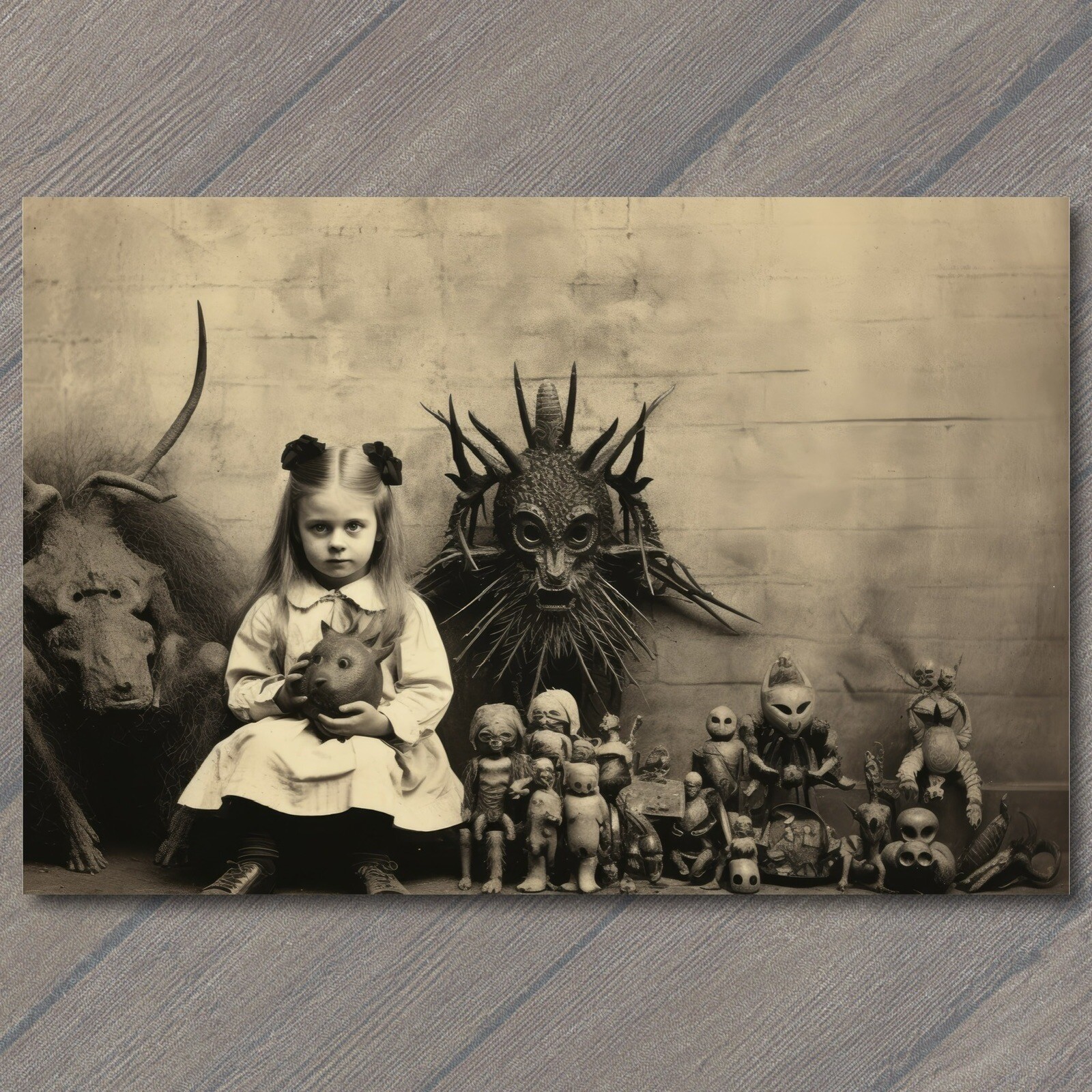 POSTCARD Weird Creepy Vintage Vibe Monster Pet Halloween Cult Unusual Toys