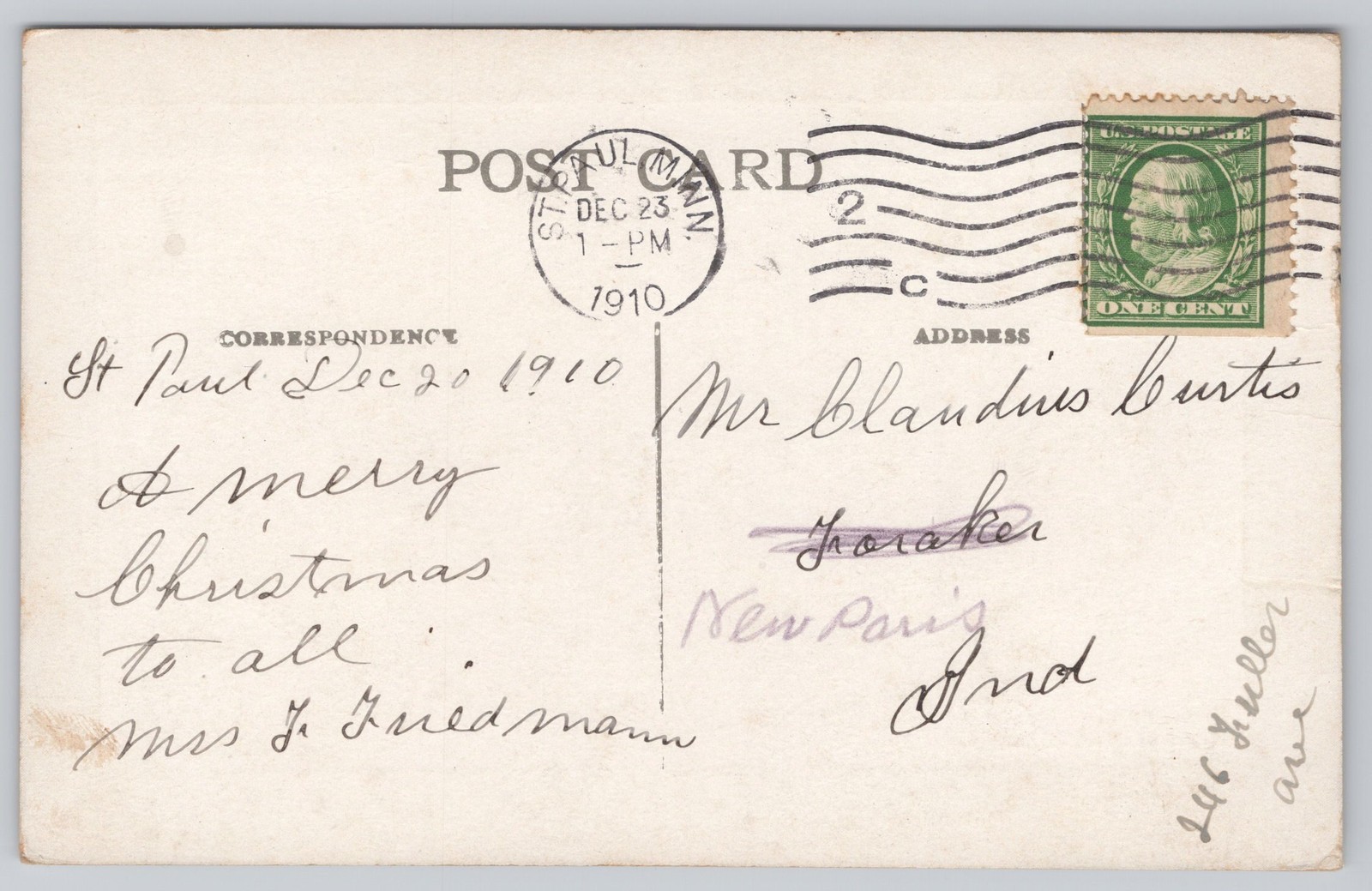 Merriam Park Bridge Minnesota 1910 Merry Christmas Postcard