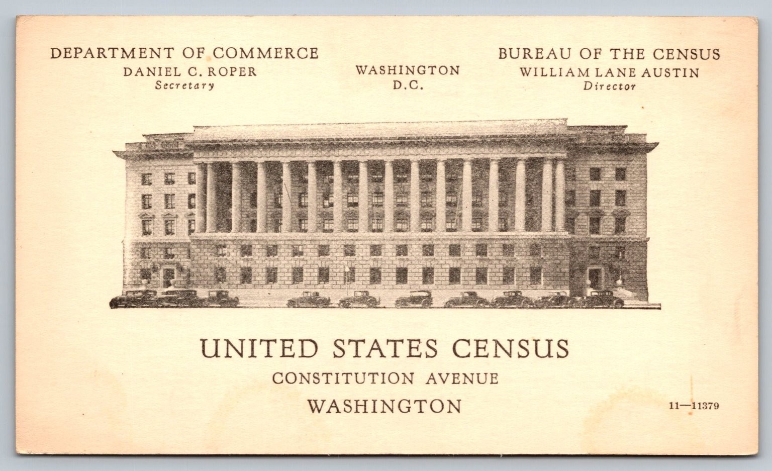 Vintage 1935 United States Census Postcard Washington D.C. Building
