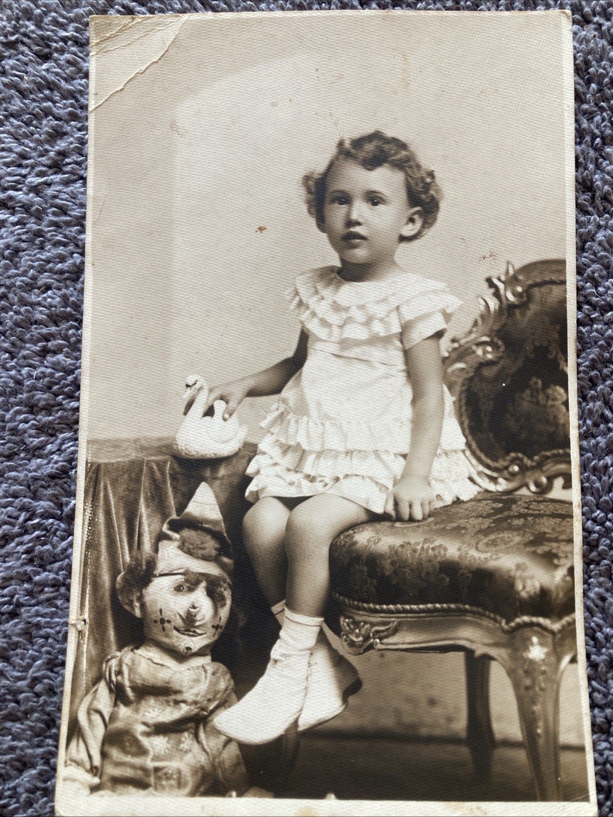 Little Girl With A Creepy Scared Doll RPPC Postcard