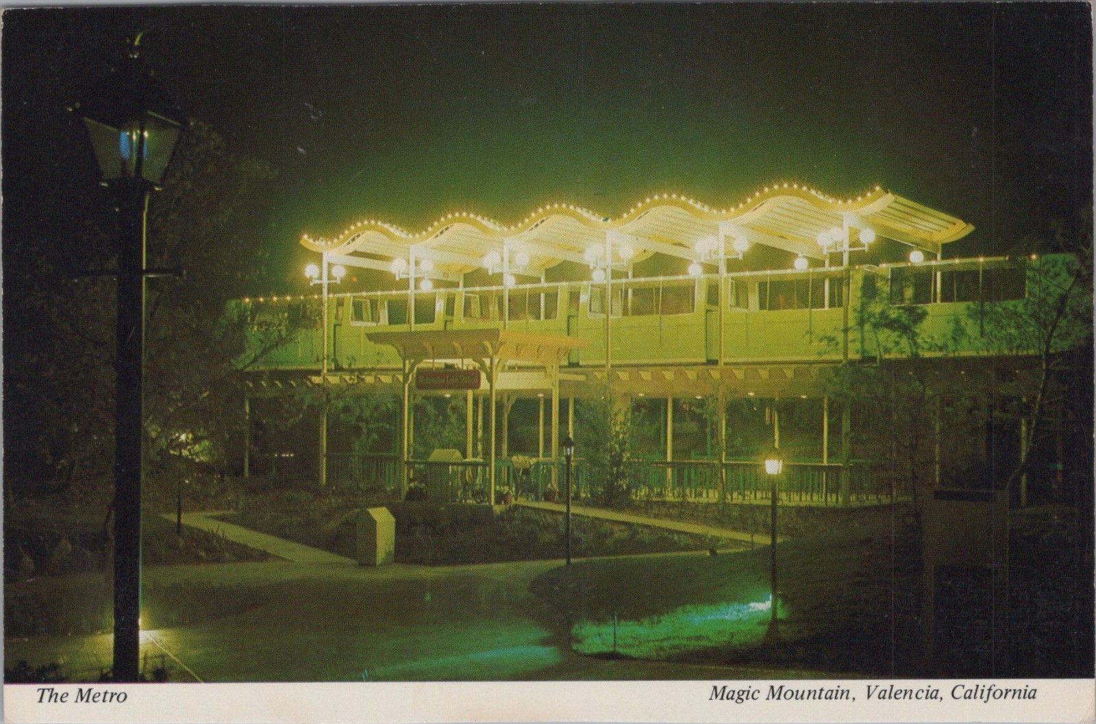 Magic Mountain Amusement Park Metro Monorail Night View Valencia postcard MP13