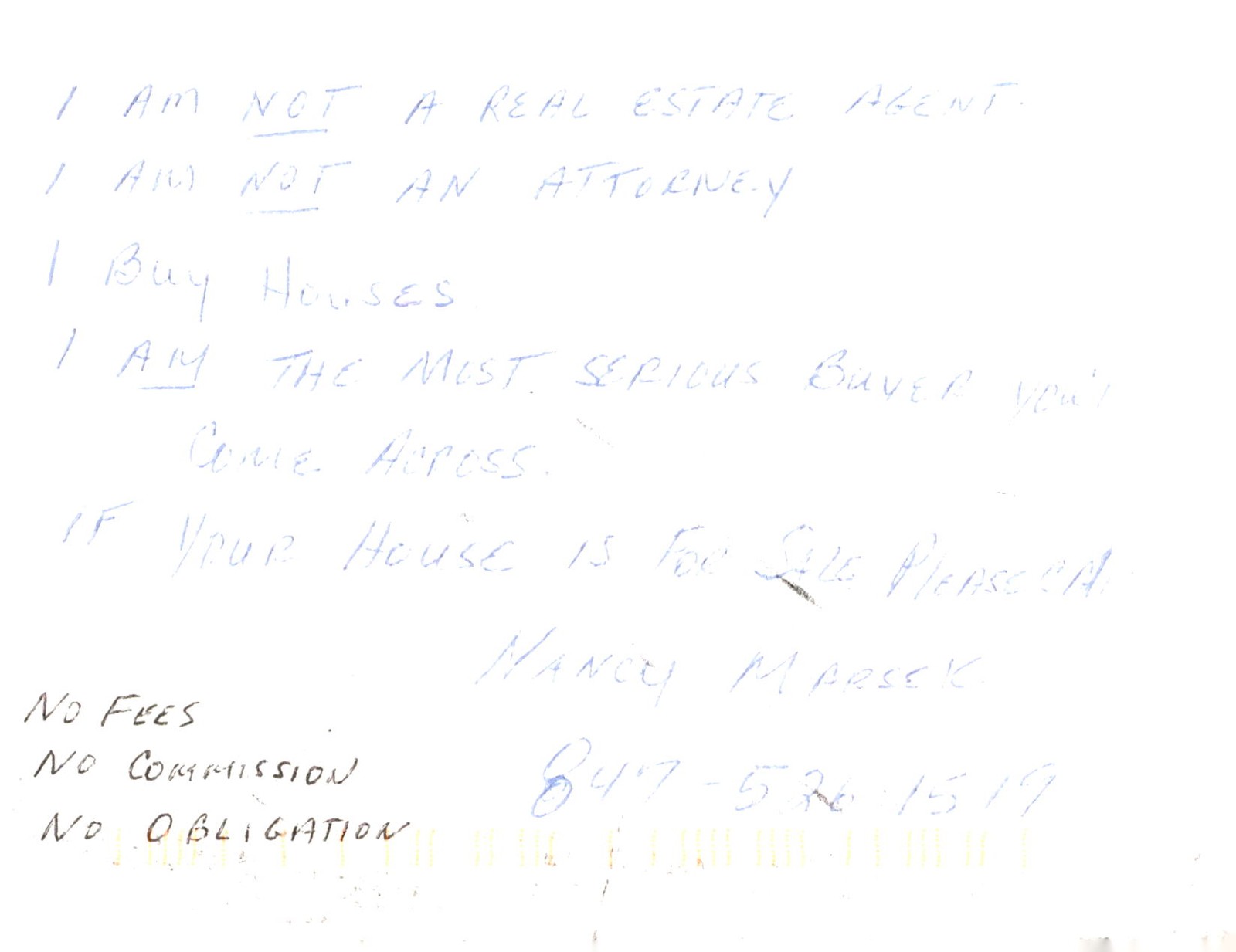 Nancy Marsek, Real Estate Buyer, 2003 Postcard