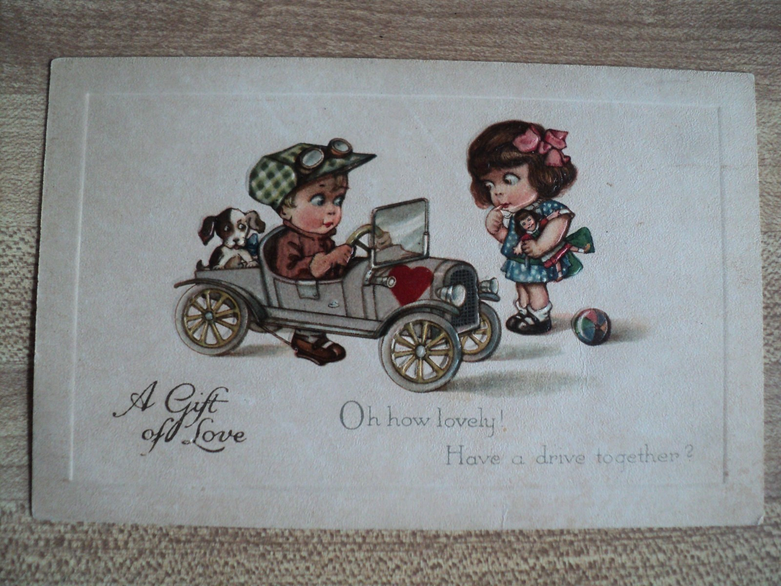 VALENTINE’s Day Boy Shows Girl his Car vintage Winsch 420 embossed Postcard