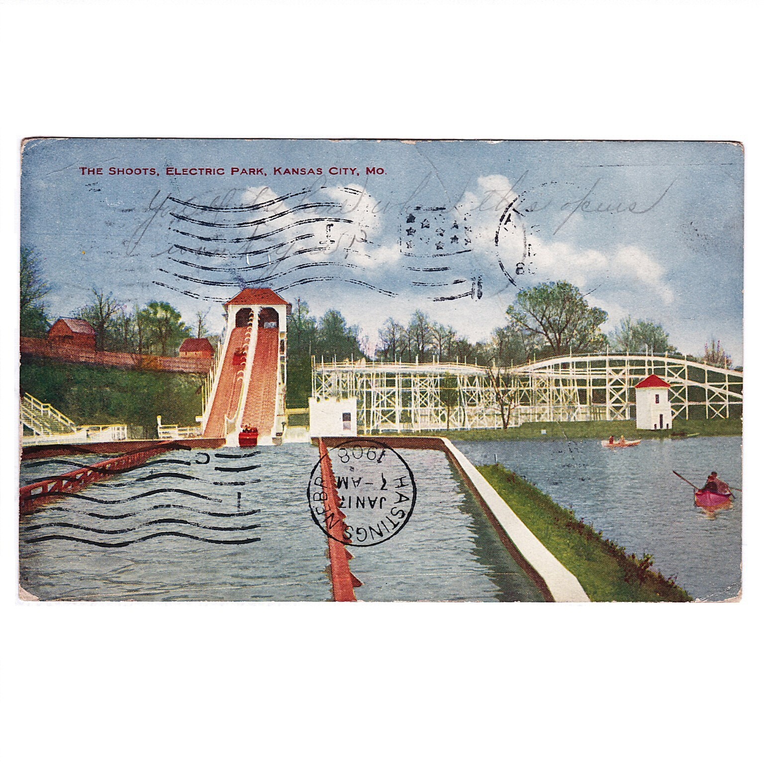Lot of 7 Kansas City Missouri Electric Park Postcards Posted 1908