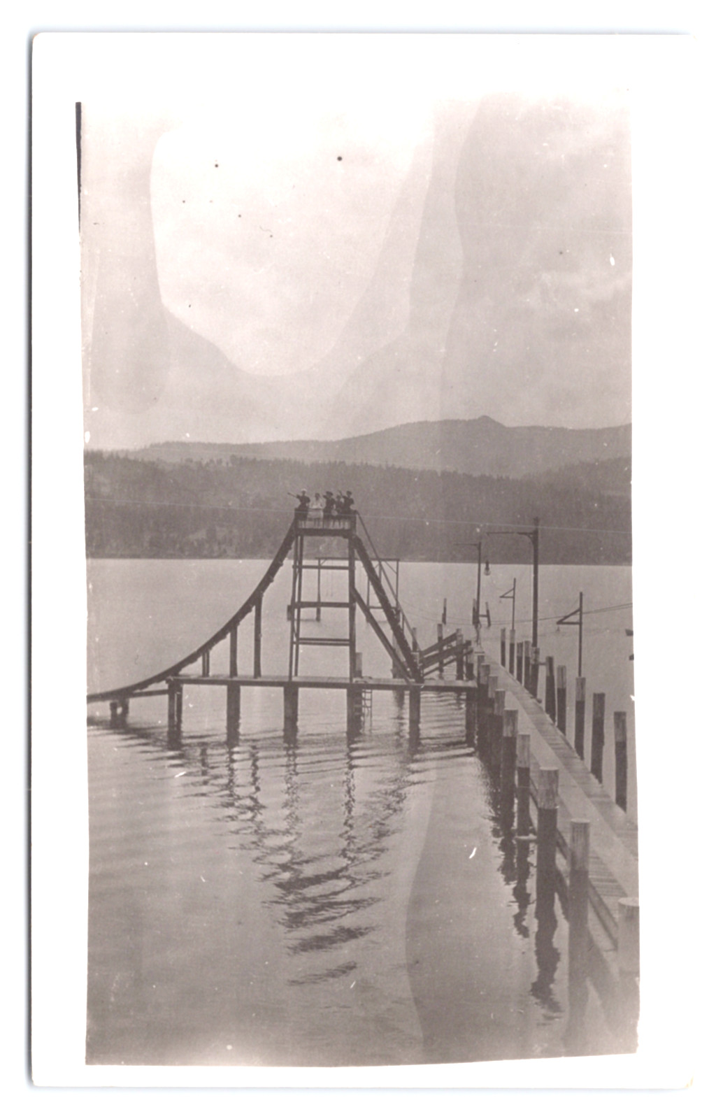c1912 Liberty Lake Water Slide RPPC Spokane WA Amusement Trolley Park