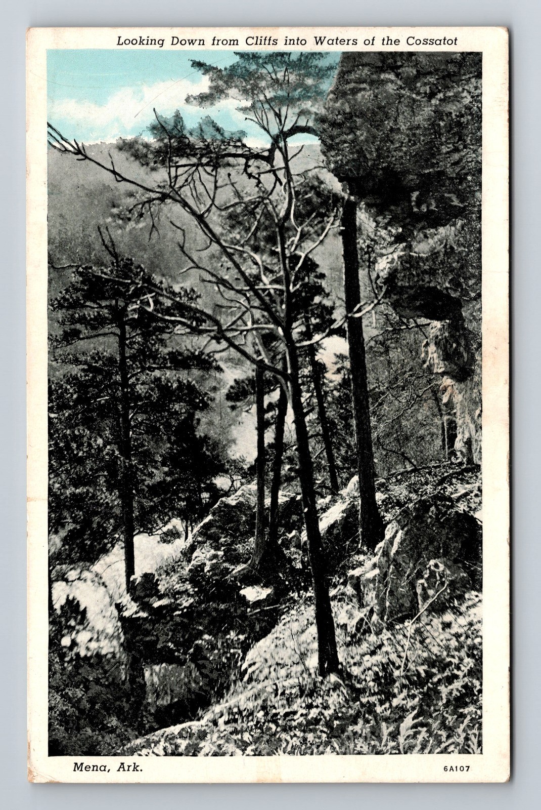 Mena AR-Arkansas Looking Down From Cliffs Waters Cossatot Vintage c1944 Postcard