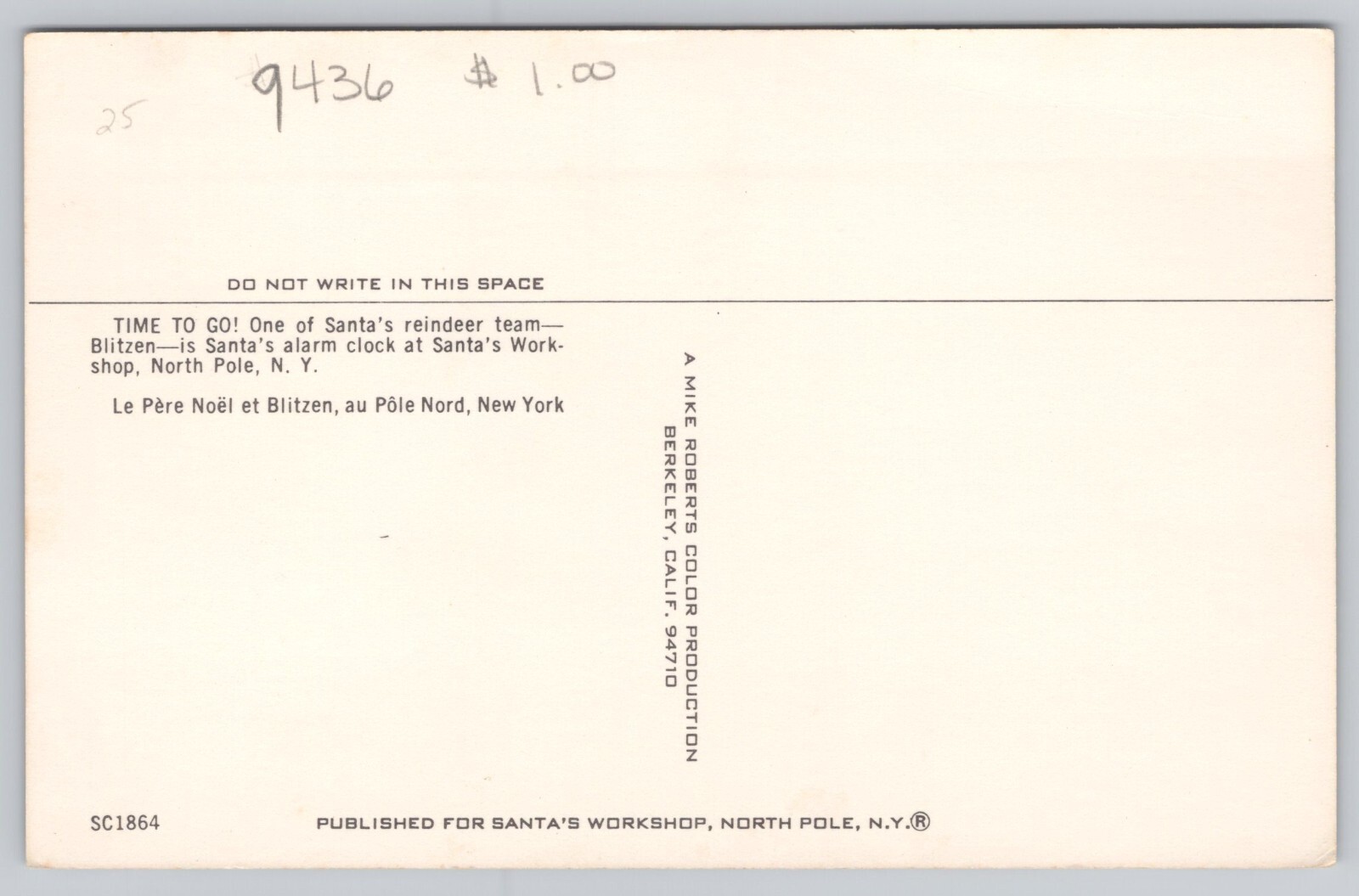 Santa’s Reindeer Blitzen Santa’s Workshop North Pole New York Chrome Postcard