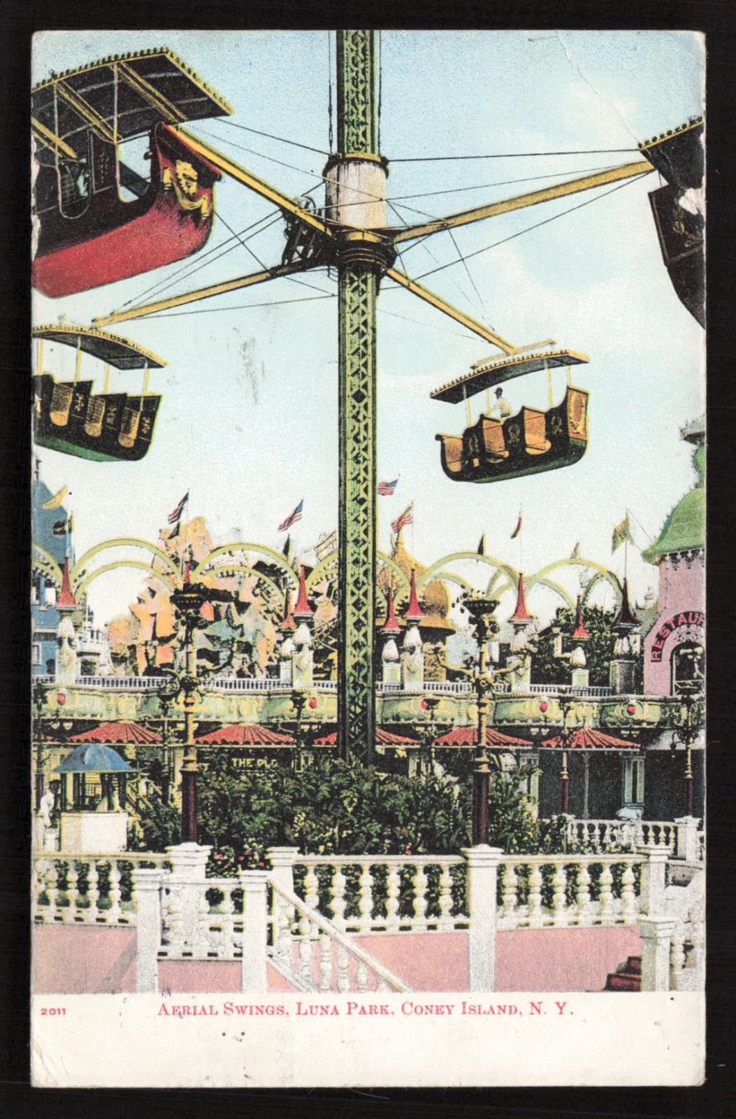 New York NY Brooklyn Coney Island Amusement Park Luna Park Swing Posted 1908