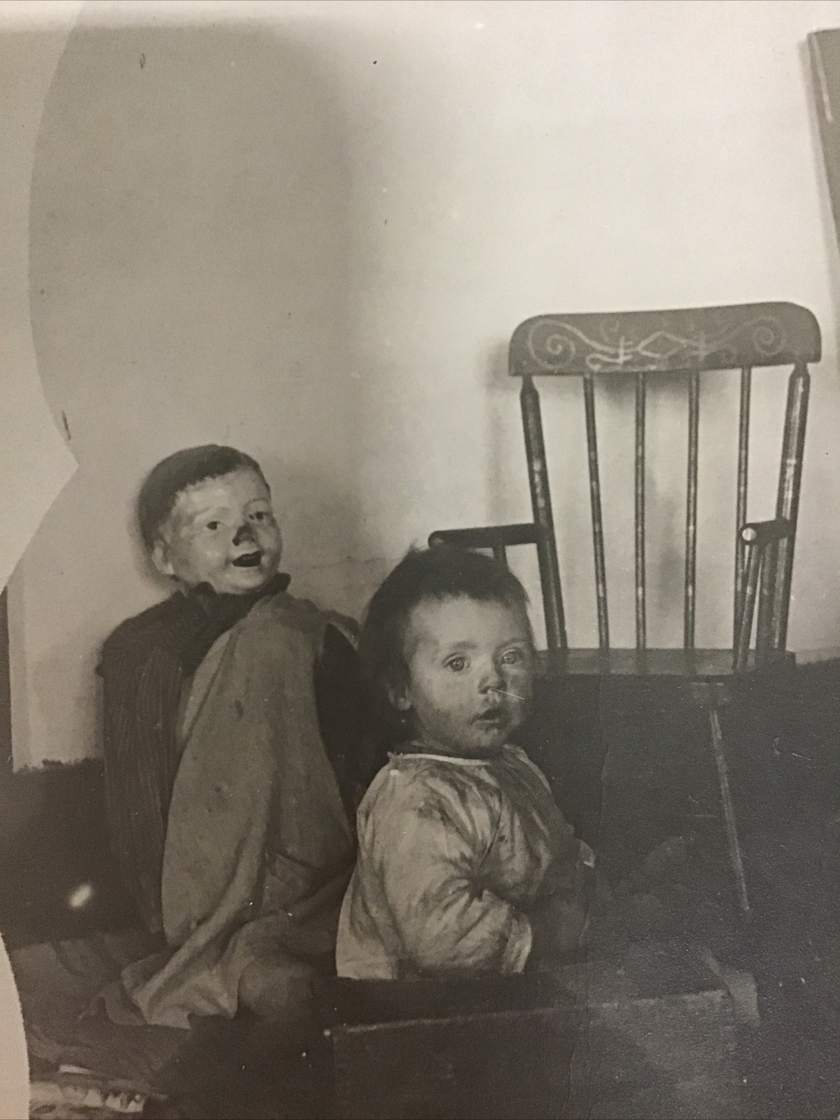 Real Photo RPPC Little Toddler With Creepy Life Size Doll STRANGE BIZARRE