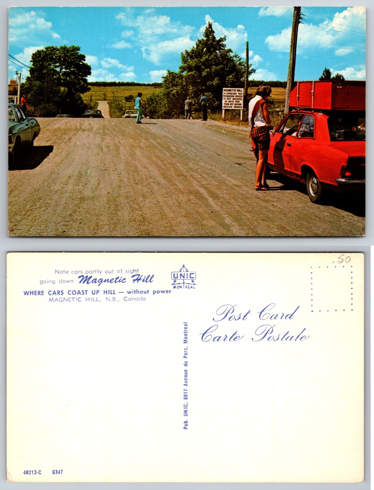 Magnetic Hill New Brunswick Canada Roadside Scene Postcard