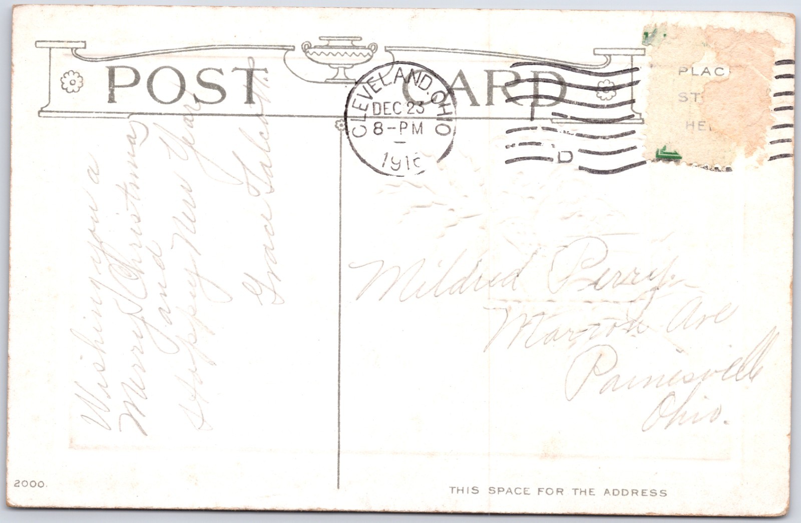 VINTAGE CHRISTMAS GREETING SANTA IN CLASSIC CAR & TOYS EMBOSSED POSTCARD NF