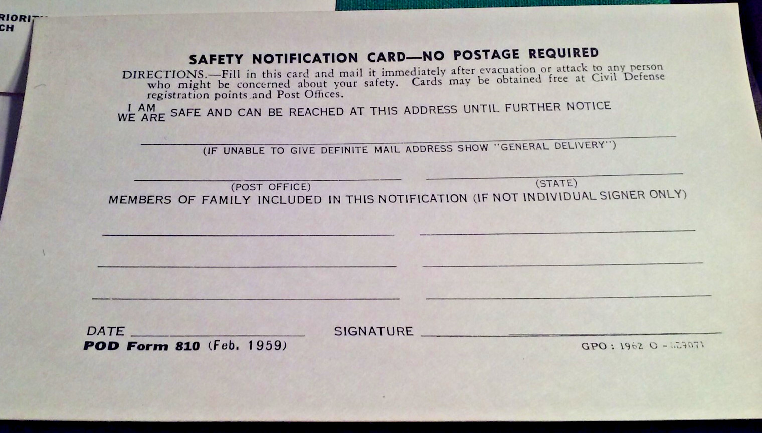 Lot 4 Civil Defense Cold War Era Nuclear Attack PO Safety Notification Post Card