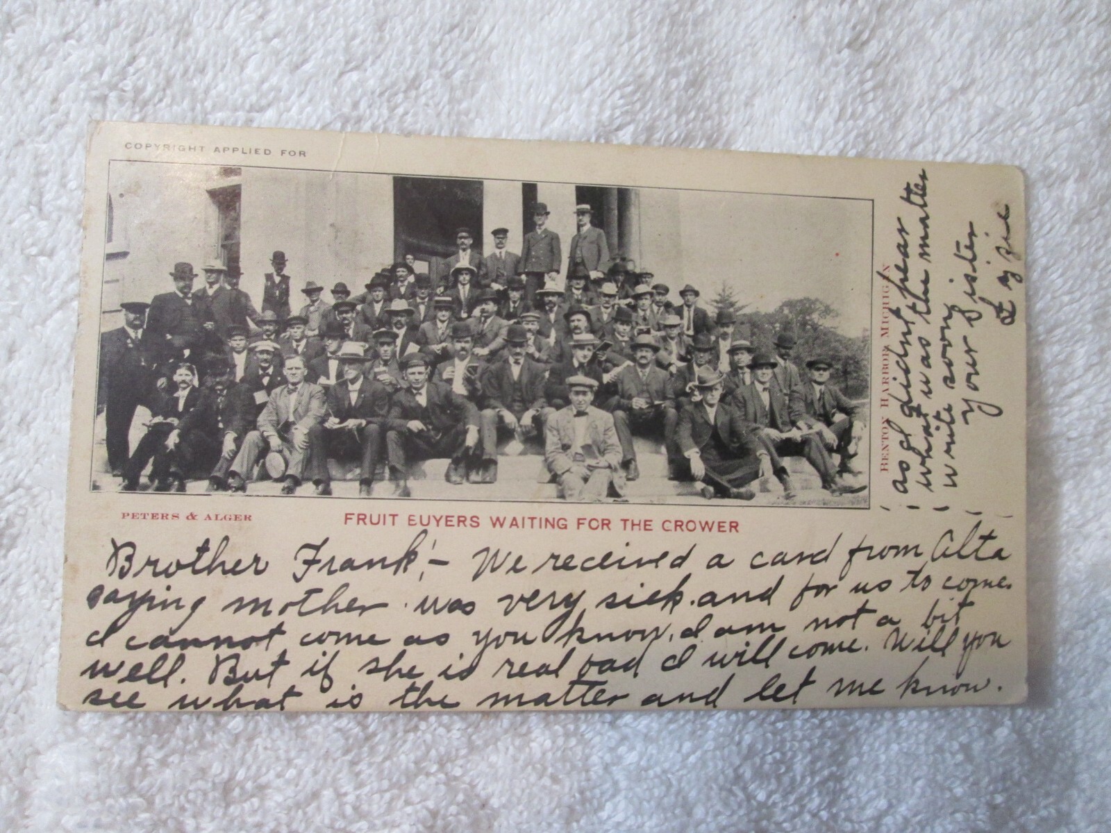 Photo Postcard Benton Harbor Mich. PRIVATE MAILING CARD c1900 RPPC Fruit Buyers