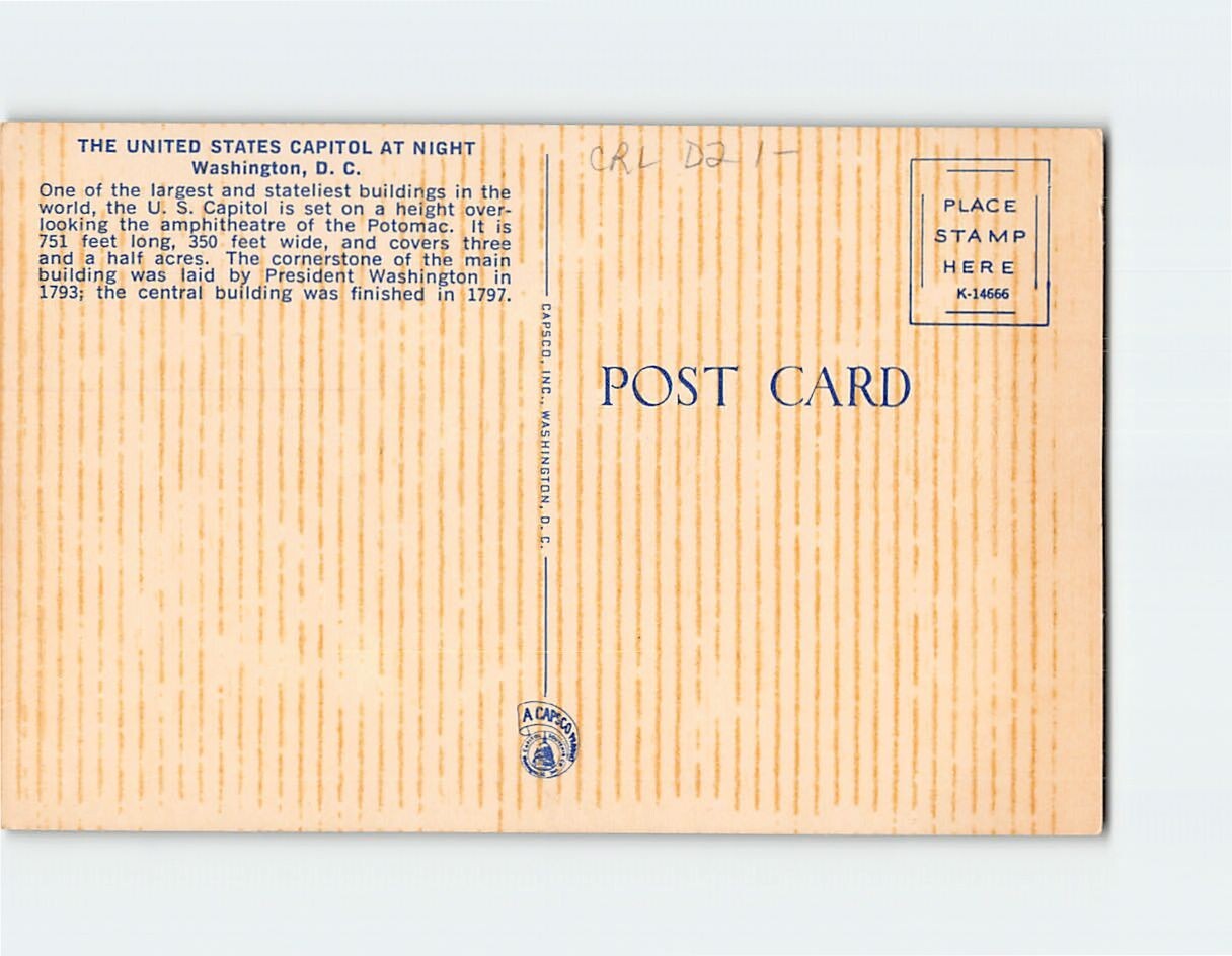 Postcard The United States Capitol at Night Washington DC USA North America