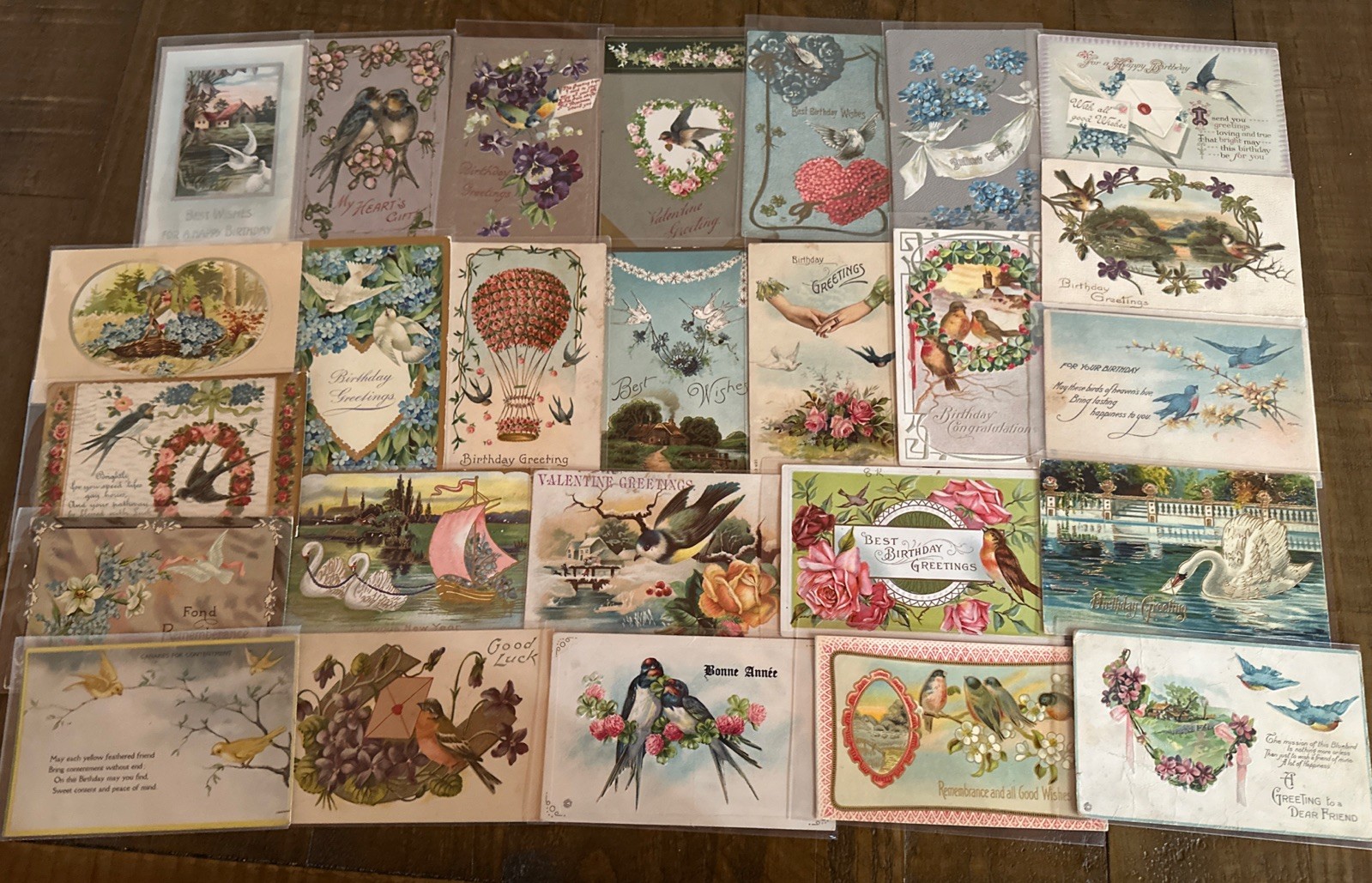 Lot of 25 Vintage Greetings Antique~Postcards with Bird~BIRDS~ in sleeves-r818