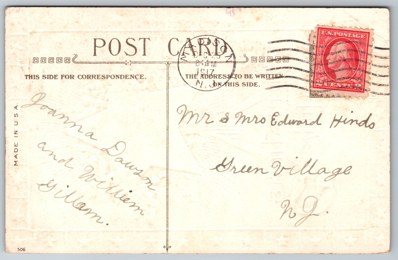 Christmas Flowers Holly Star Village Scene 1917 Madison New Jersey NJ Postcard