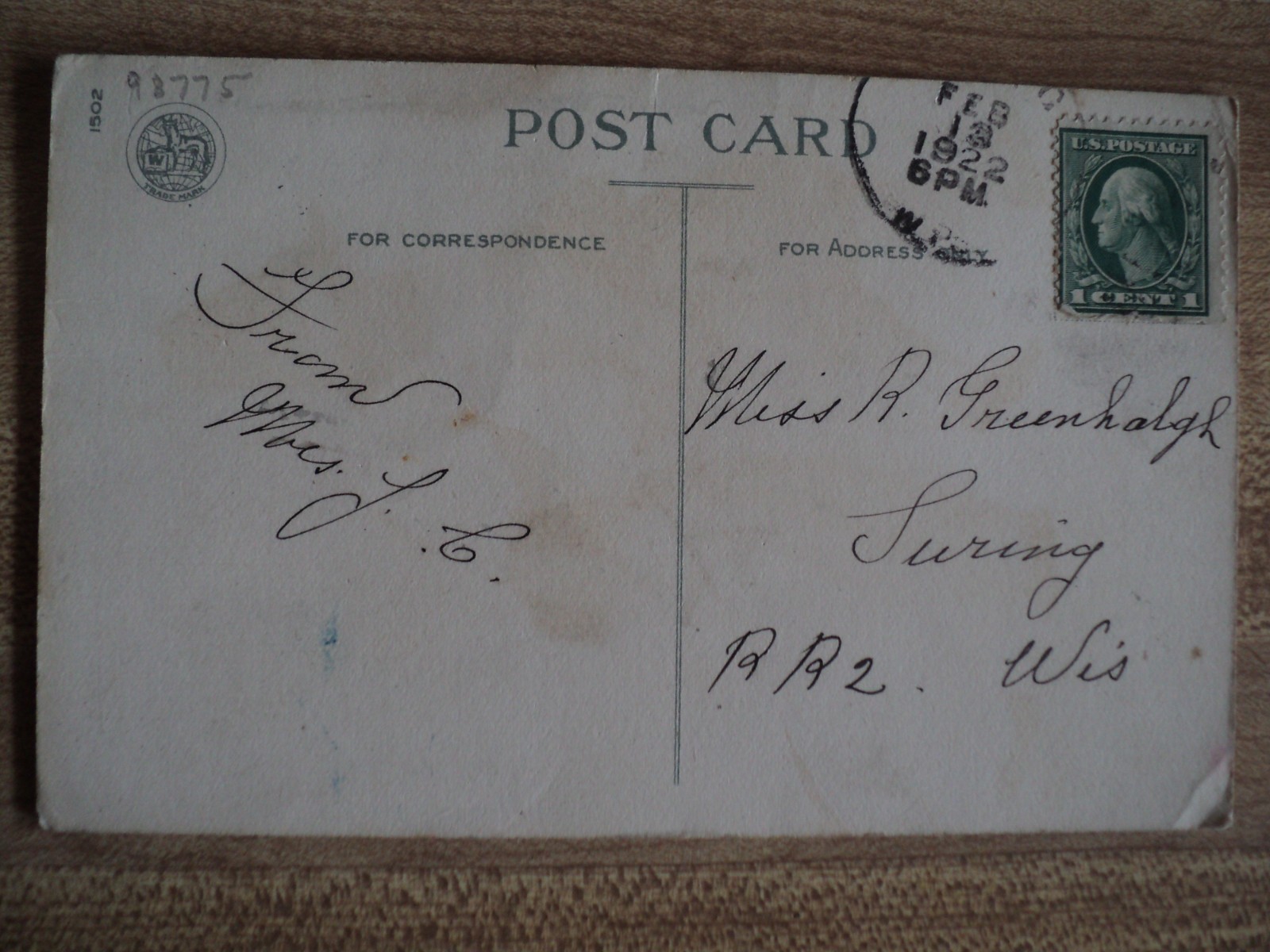 VALENTINE’s Day Young early Pilgrim Couple vintage Wolf 1502 Clapsaddle Postcard
