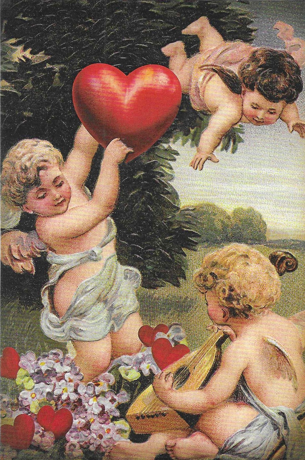 Vintage Valentine’s Day Postcard RETRO Antique NEW REPRINT Cherubs Hearts