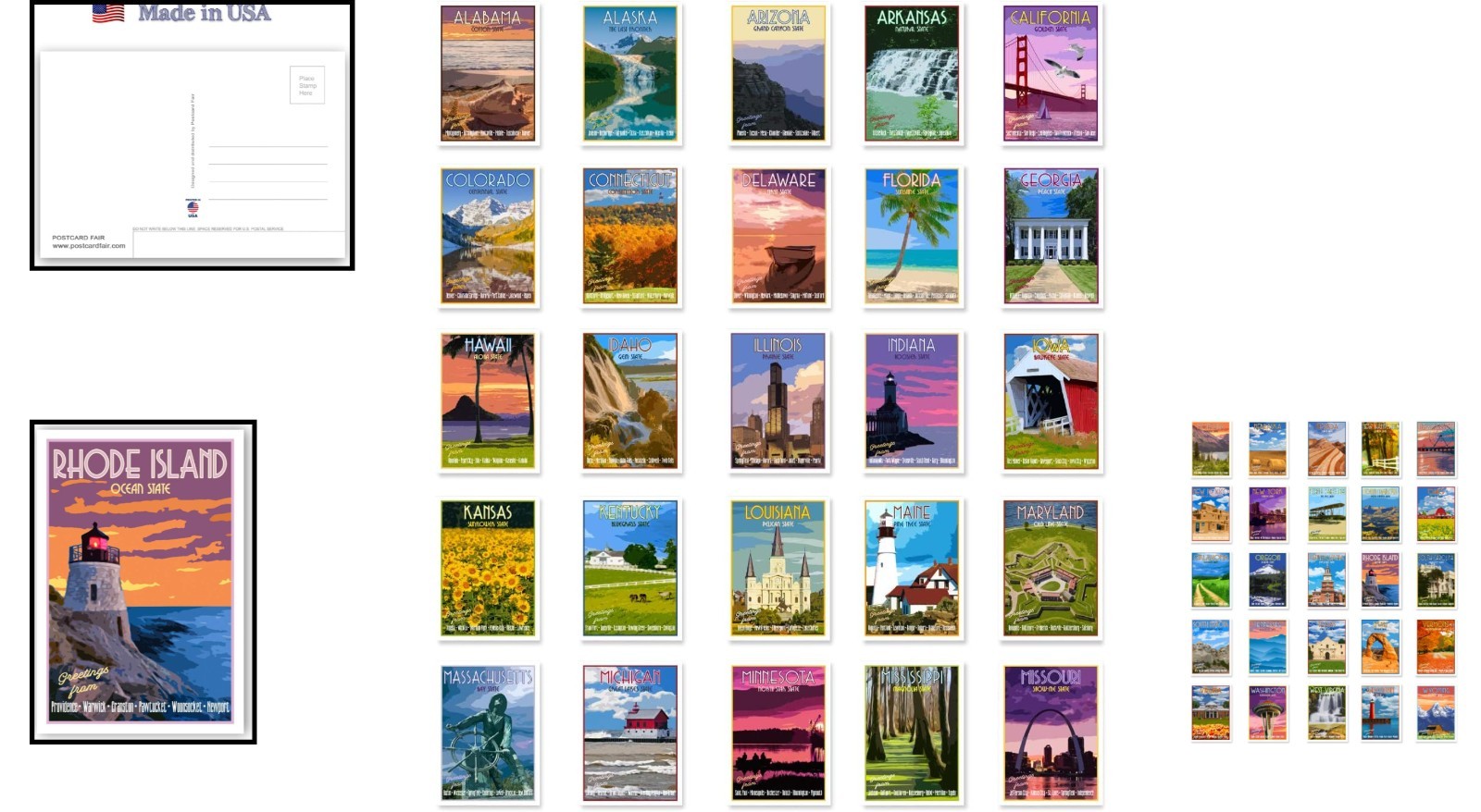 Delightful Vintage State Postcards Set of 50 – Perfect for Scrapbooking & Gifts