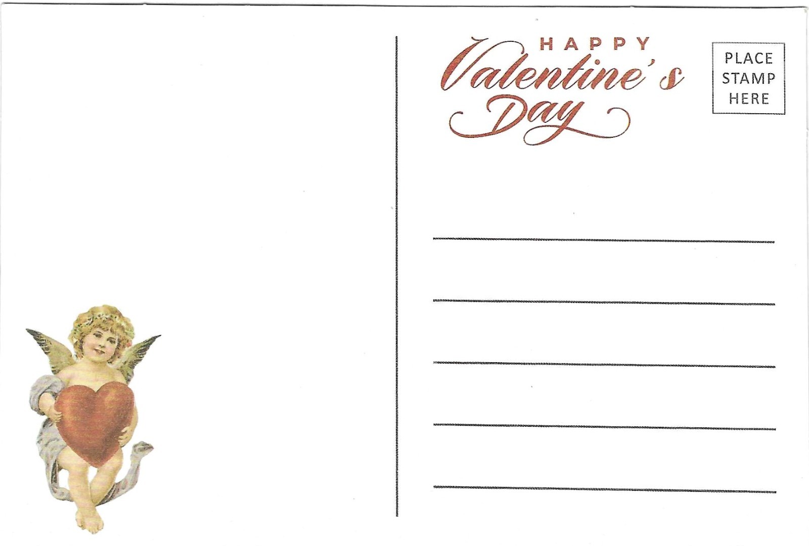 Vintage Valentine’s Day Postcard RETRO Antique NEW REPRINT Cherubs Hearts
