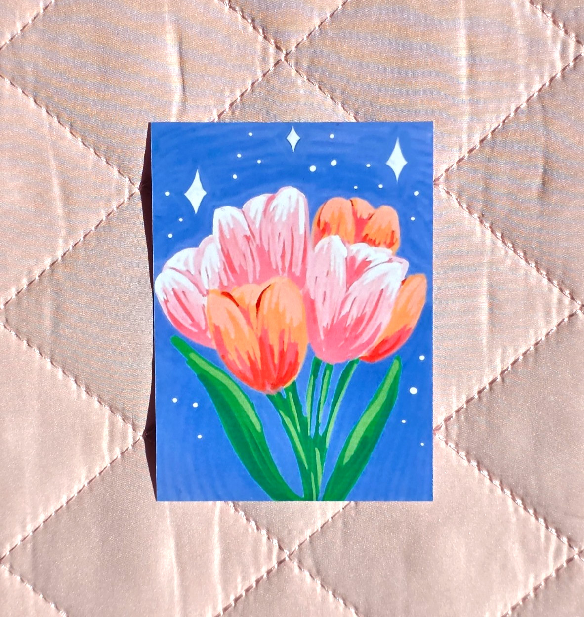 Original ACEO 2.5×3.5 *PRINT* Tulips, Spring, Flowers, Pink, Orange, Nature