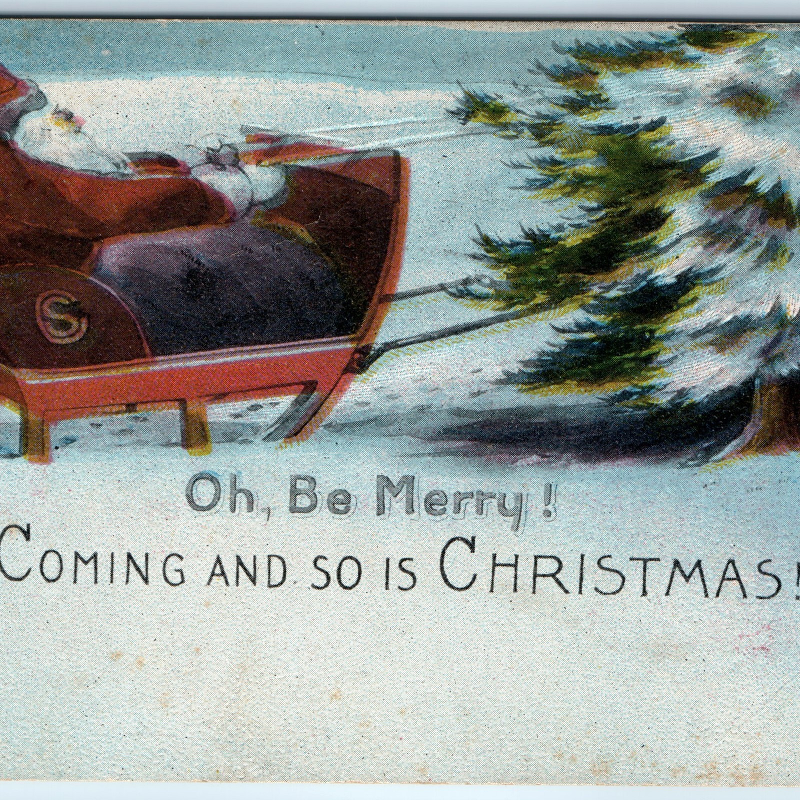 c1910s Christmas Santa Claus Comic Bed Sleigh Couch “Oh Be Merry!” Sleeping A229