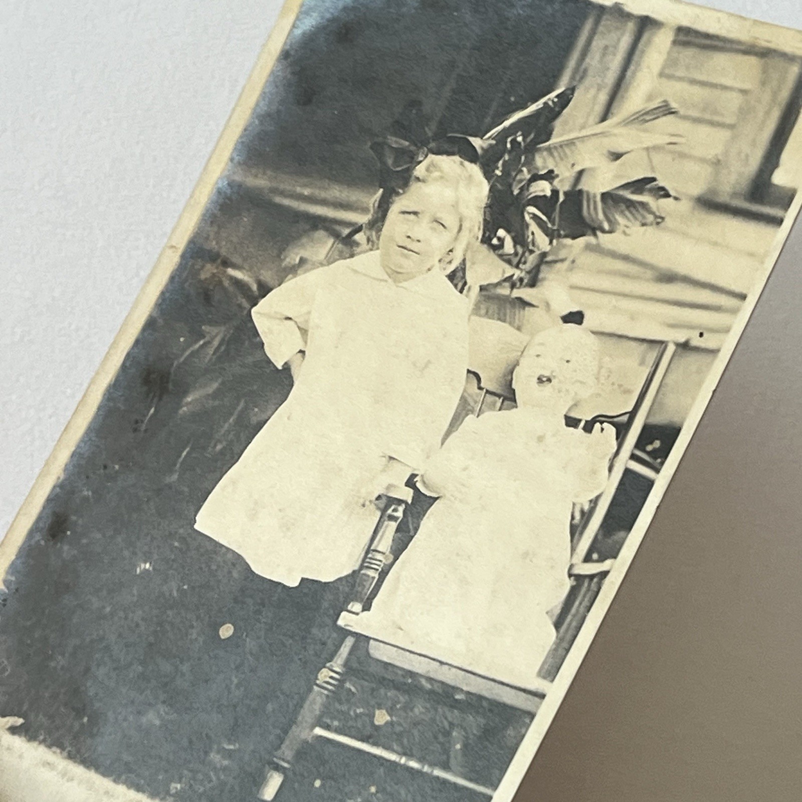 Antique RPPC Real Photograph Postcard Adorable Girl Creepy Weird Spooky Doll