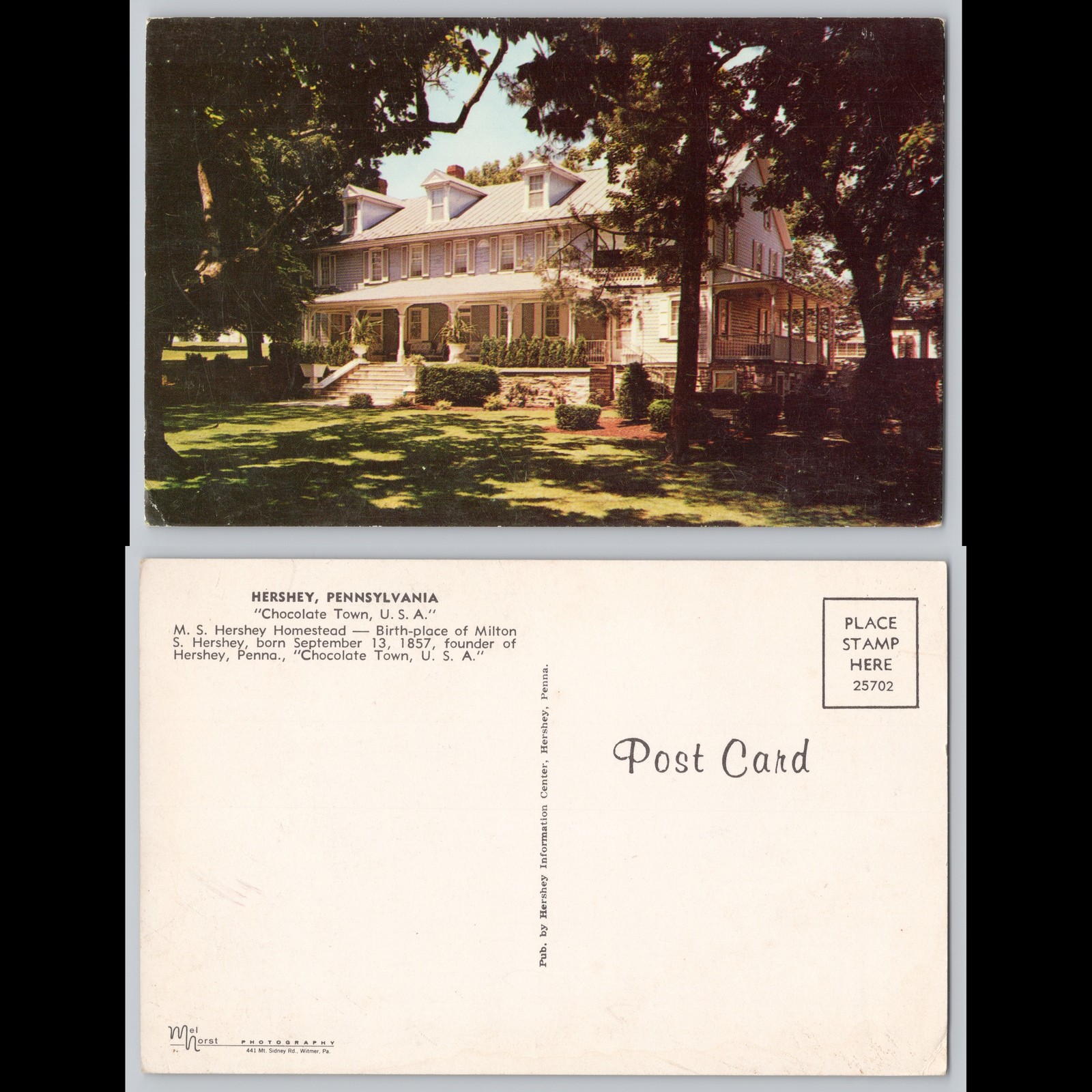 Postcard Hershey Pennsylvania Chocolate Town USA M.S. Hershey Homestead