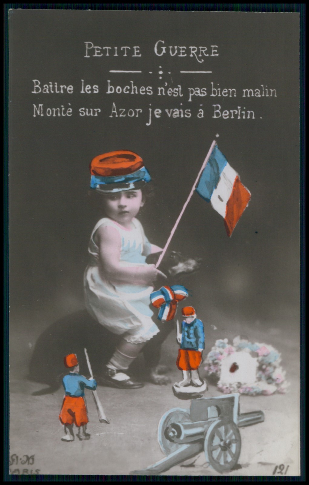a Patriotic boy & Dachshund War dog ww1 WWI original c1915 French photo postcard