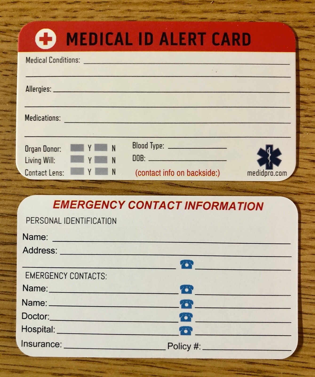 3PK-Emergency Medical ID Wallet Card for Medical Alert ID bracelet+Luggage Tags.