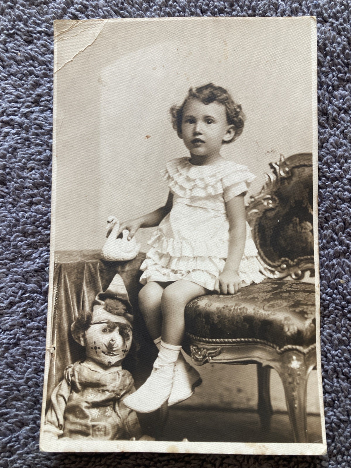 Little Girl With A Creepy Scared Doll RPPC Postcard