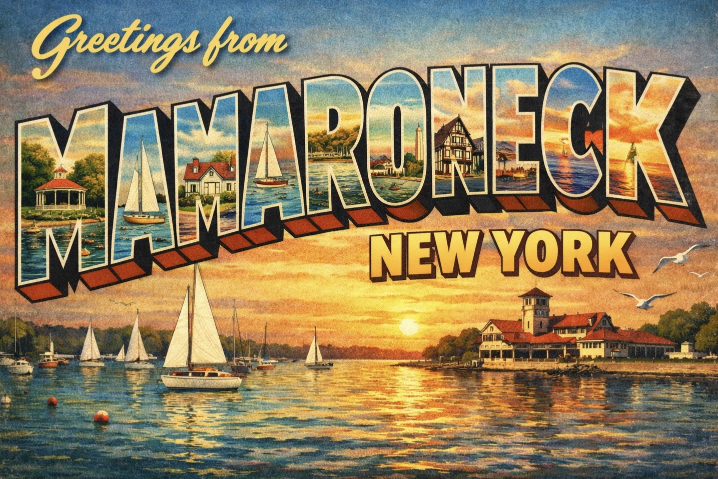 Greetings from Mamaroneck, New York MODERN Postcard A652