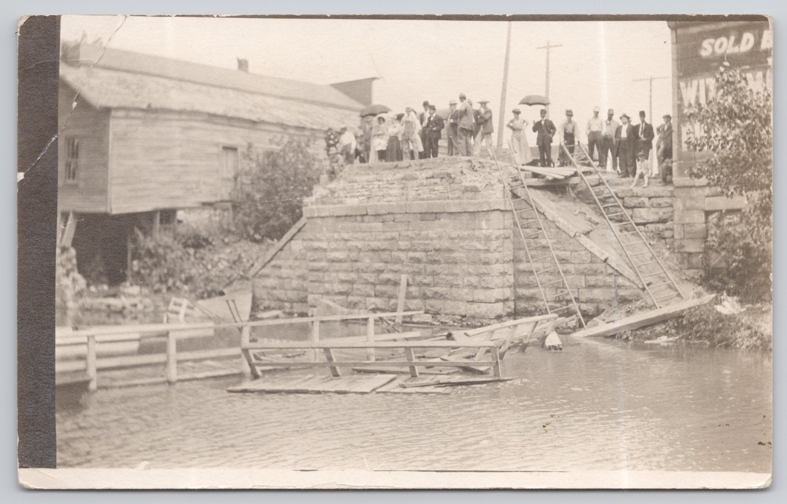 Real Photo Postcard Bridge Construction Group of Onlookers RPPC