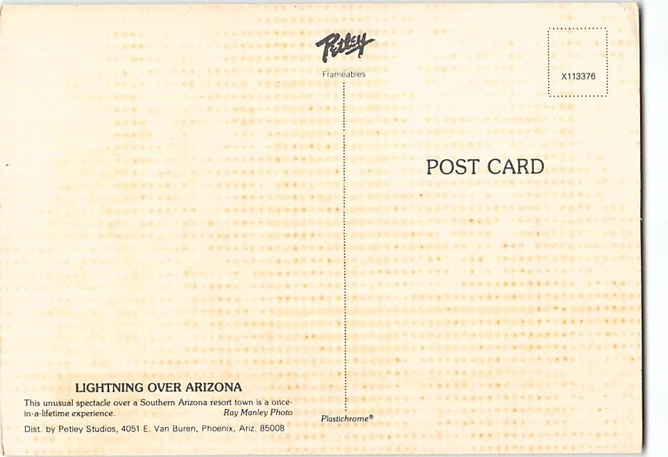 Postcard Lightning Over Arizona USA