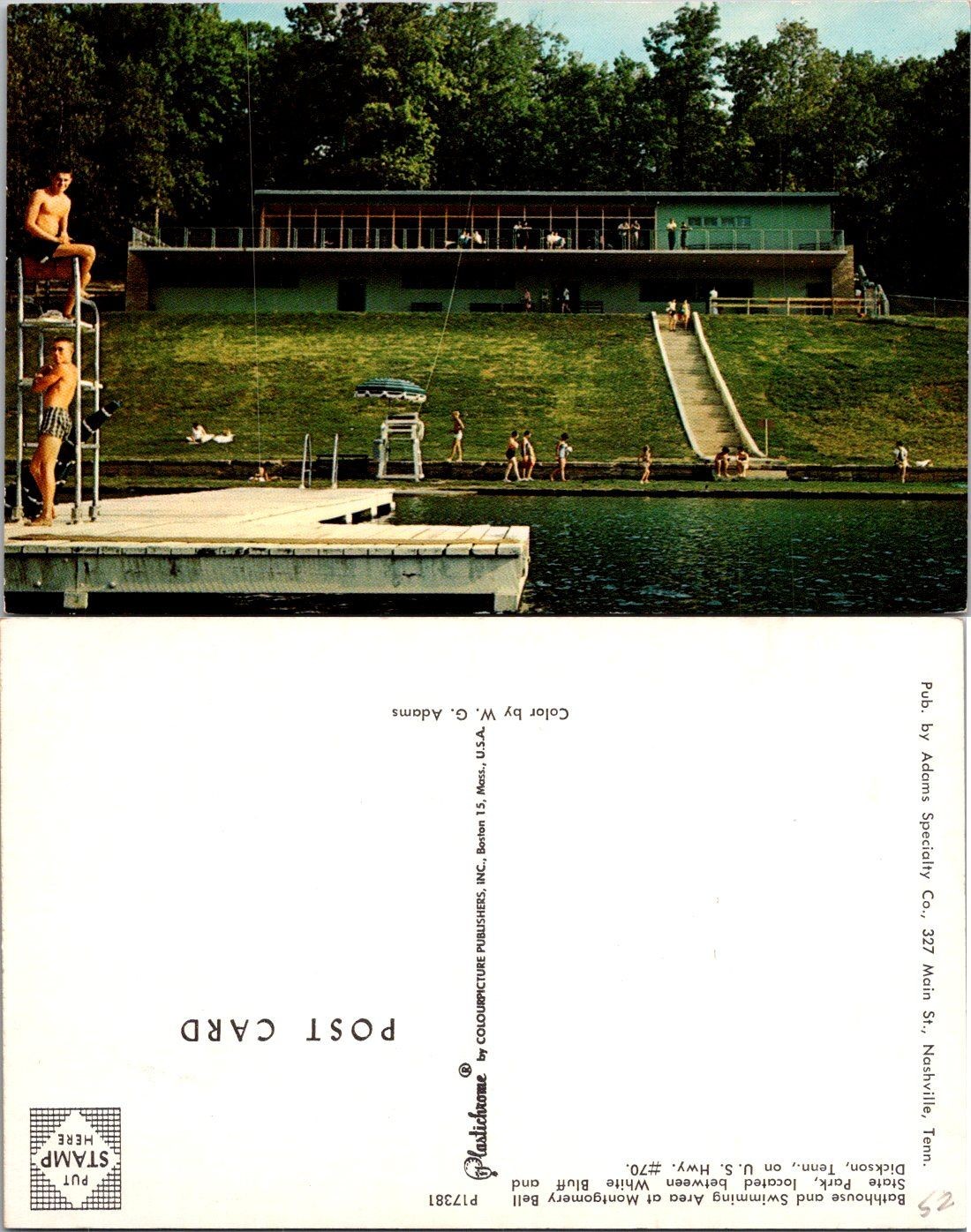 Vintage Montgomery Bell State Park Lake Postcard Dock Diving Board Unposted