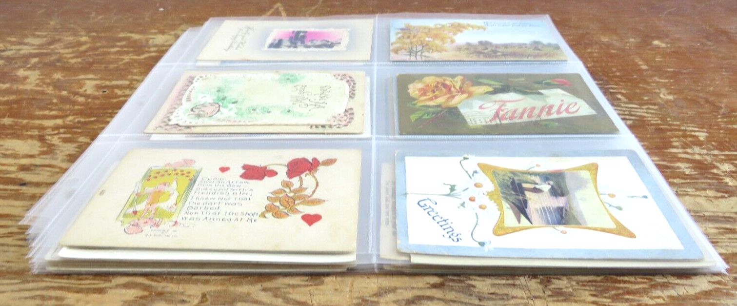 Antique Postcards LOT of 48 in Plastic Card Holder Sleeves