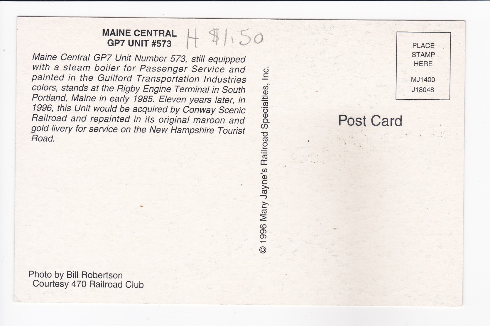 Maine Central GP7 Unit #573 Steam Boiler South Portland Maine Chrome Postcard