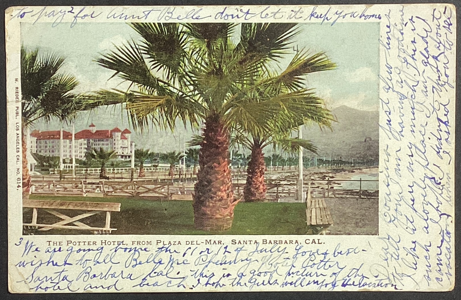 Santa Barbara California Potter Hotel UDB Postcard Posted 1903