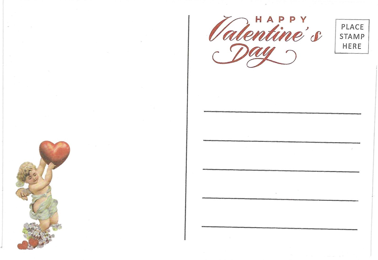 Vintage Valentine’s Day Postcard RETRO Antique NEW REPRINT Cherubs Hearts