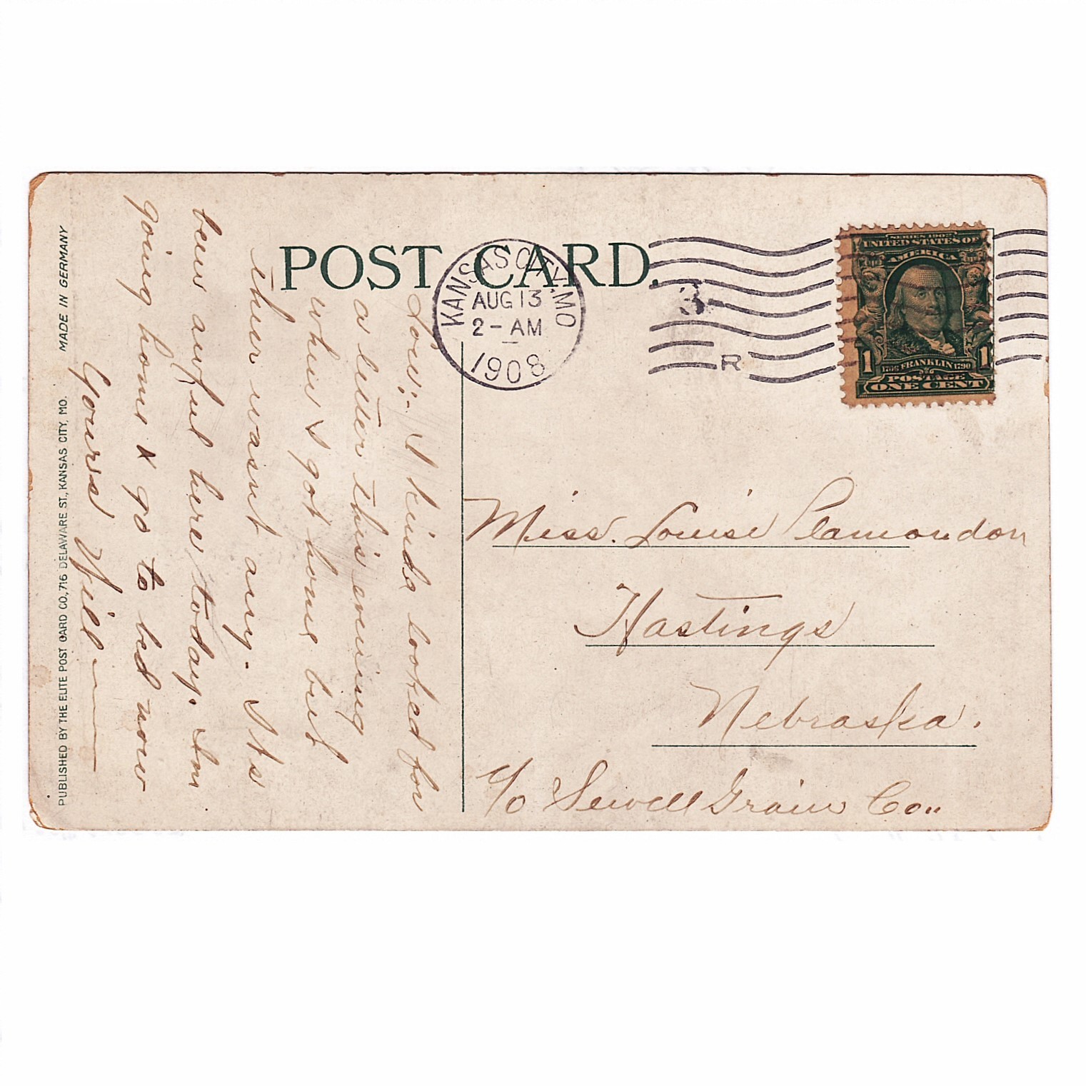 Lot of 7 Kansas City Missouri Electric Park Postcards Posted 1908