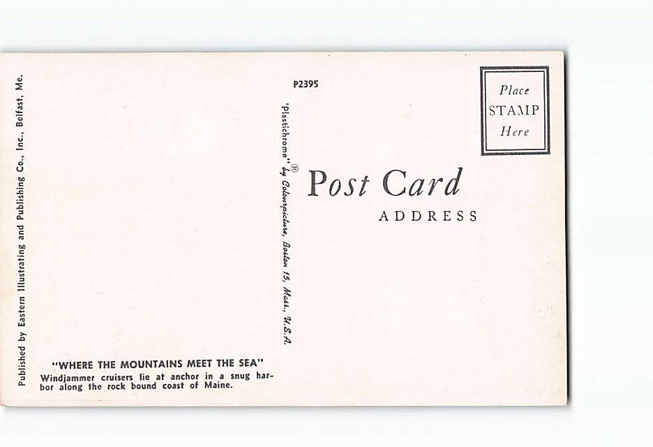Postcard Windjammer Cruisers Anchor Harbor Coast of Maine USA