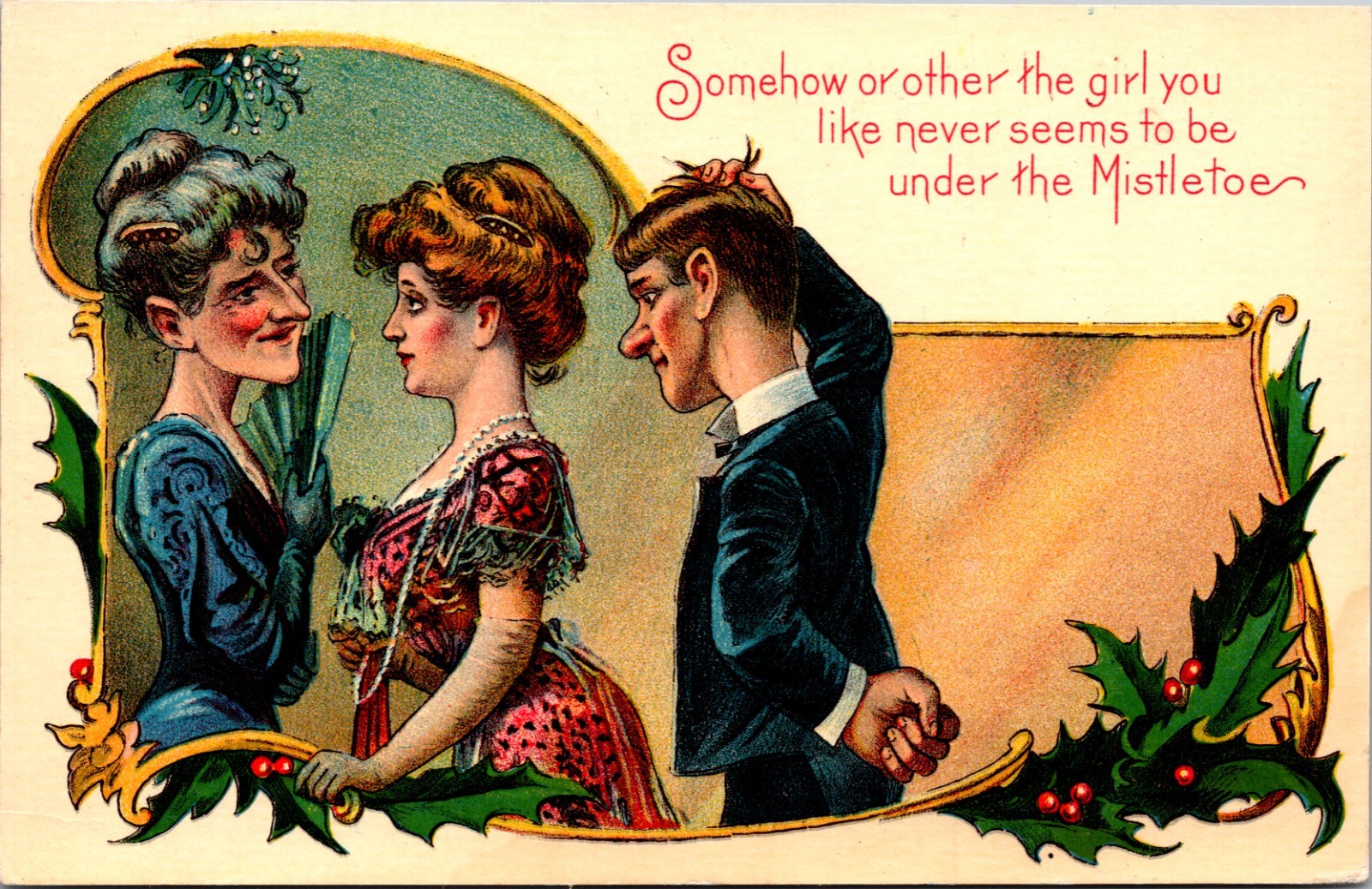 Mistletoe Christmas Comic Postcard Santa Claus Series No 1 Divided Back