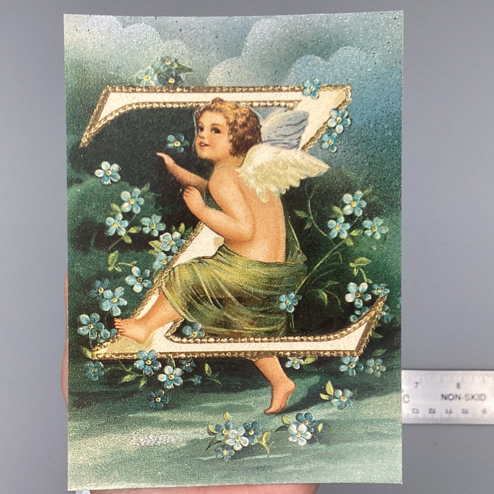 Clapsaddle Z Letter VTG Forget Me Not Alphabet Victorian Cherub Angel Postcard