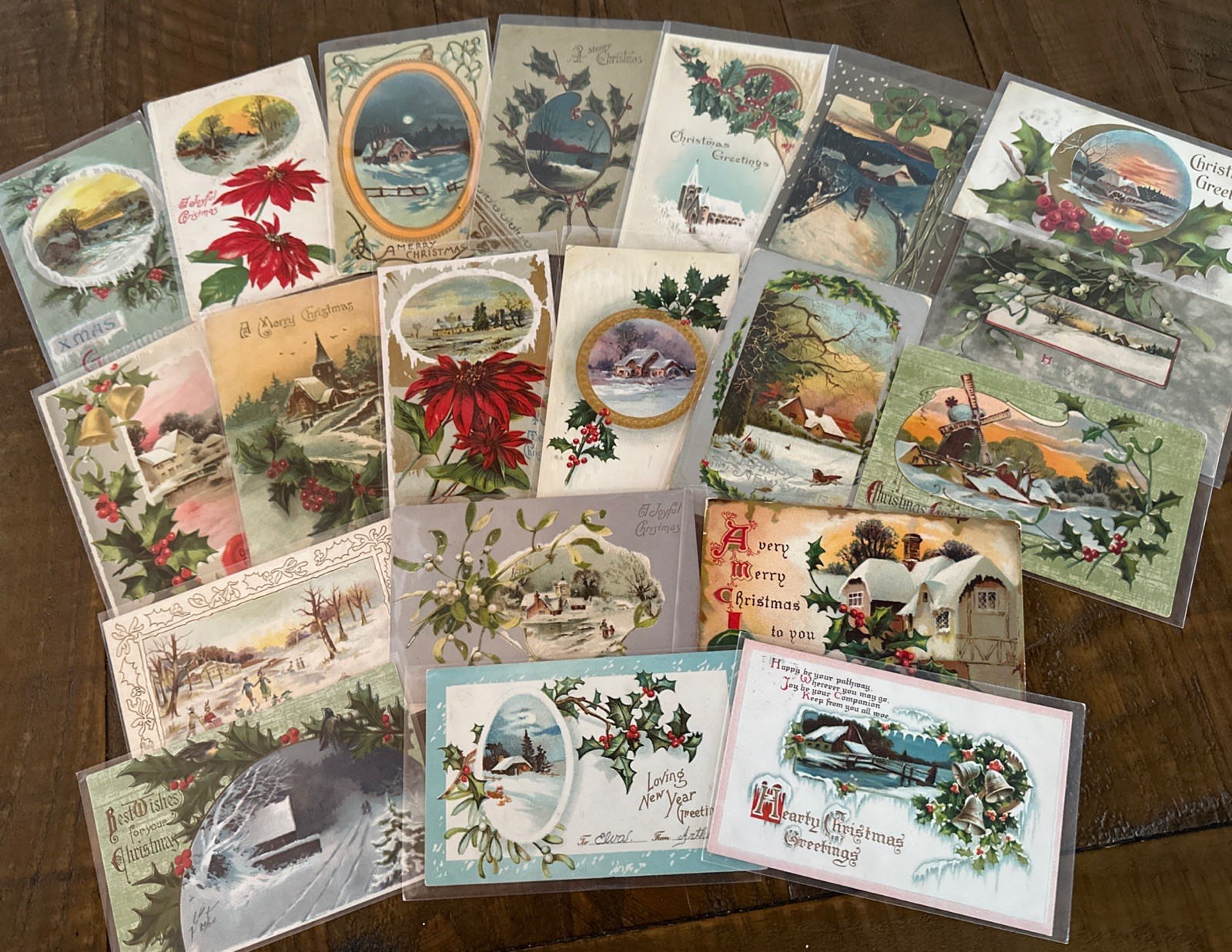 Lot of 20 Antique~Christmas Postcards with Winter Snowy & Village Scenes-r863