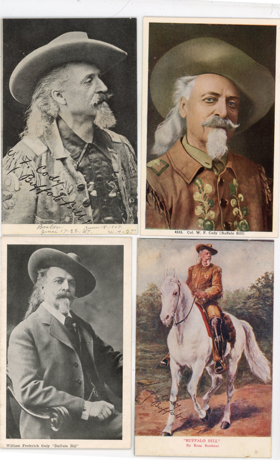 lot of 4 old Buffalo Bill postcards, western cowboy