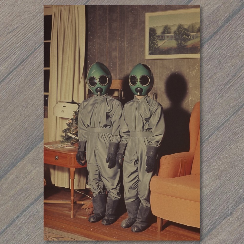 POSTCARD Alien Masks 70s Vibe 1970s Old Looking Halloween Weird Strange Unusual