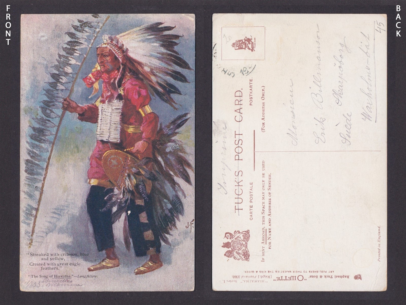 Postcard, United States, Native American, The Song of Hiawatha